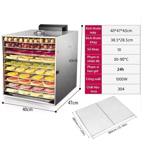Máy sấy trái cây, máy sấy thực phẩm DEHYDRATOR 1000W 10 tầng sấy khô tiết kiệm điện năng