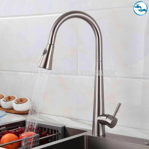 Vòi bếp, sus 304, Mờ, Loại rút, đầu trụ Oryman 3042