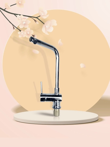 Vòi bếp, Đồng mạ crom, thân trụ tròn, ngổng tròn, góc vuông, có đầu xoay 360 VB6405