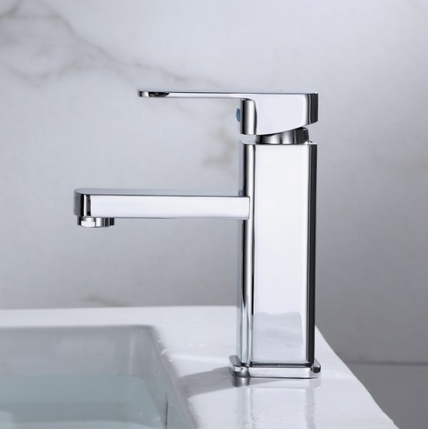 Vòi Lavabo nóng lạnh (Trụ vuông) Hợp kim + 2 dây cấp - Hàng Cao cấp ITALIA