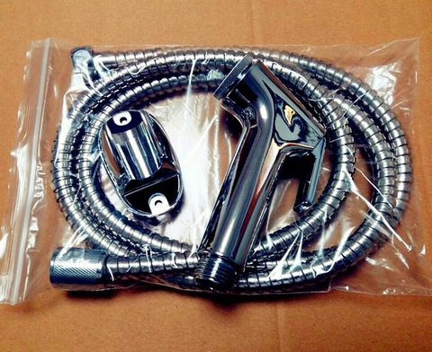 Bộ xịt 2 mạ chrome (đầu + dây + giá đỡ) - Hàng trung cấp