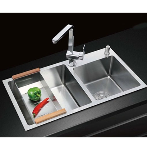 CRB007_Chậu rửa bát Inox công nghệ đúc-H32L20, 2 hố, lệch 2.0, sus304