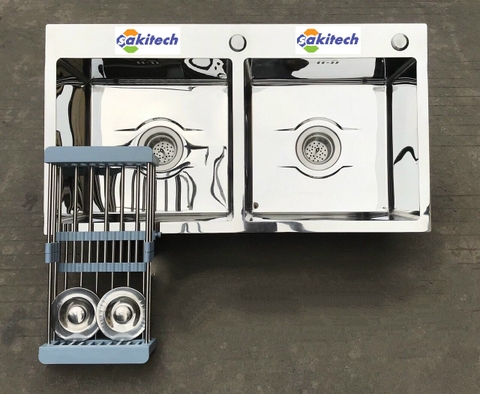 H32C411_Chậu rửa bát Inox công nghệ đúc-H8245, 2 hố, cân 3.5, sus304, Đánh bóng, C3411