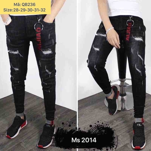Mã QB236- Quần Jean Nam Màu Xám Đen Rách 2014