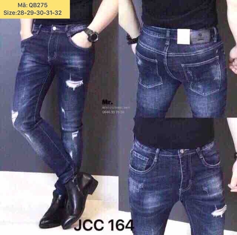 QB275- Quần Jean Nam Xanh Đậm Co Giãn