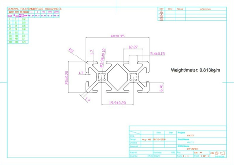 Nhôm định hình 2040 ( dài 500mm )