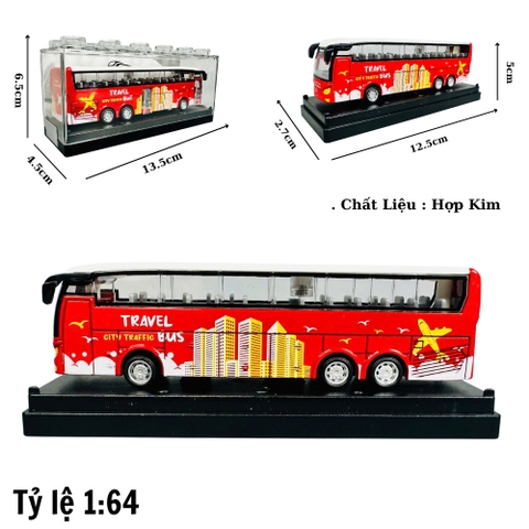 Mô Hình xe khách travel đỏ 1:64 Hợp kim - Dài 12.5cm - Cao 5cm - Rộng : 4.5cm - nặng : 300gram - Hộp Nhựa Trong SKU : oto466c K55-T2-S5