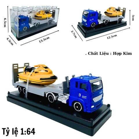 Mô Hình xe công chở xe đua trên nước màu vàng . tỉ lệ 1:64 - Dài 12.5cm - rộng 2.7cm - cao 5cm - nặng : 300gram - FULL BOX . SKU : oto509b