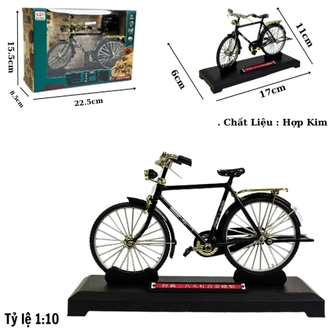 Mô Hình xe đạp thống nhất màu đen có túi + bơm . tỉ lệ 1:10  - Dài 17cm - rộng 17cm - cao 11cm - nặng : 200gram - FULL BOX . SKU : oto313a - K70-T5-S5