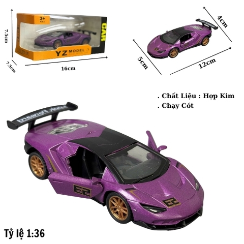 Mô Hình Xe Lamborghini màu tím tỉ lệ 1:36 Hợp kim có thể mở cửa - bánh sau chạy cót - Dài 12cm - rộng 5cm - cao 4cm - nặng : 300gram - FULL BOX : box màu SKU : oto484d - K69-T3-S10