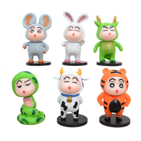 Mô Hình bộ 6 Shin bút chì cosplay động vật - Cao 8-10cm - nặng 300gram - Figure Cậu Bé Bút Chì - bọc túi OPP - Hộp Màu - HM116 - N3-K60-T2-S1