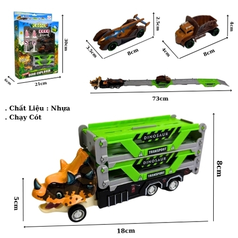 Mô Hình Xe Khủng Long dinosaur đường ray  - bánh sau chạy cót - Dài 18cm - rộng 5cm - cao 8cm - FULL BOX : box màu SKU : oto515b -  ( VAT : DC00 )  - K56-T4-S3