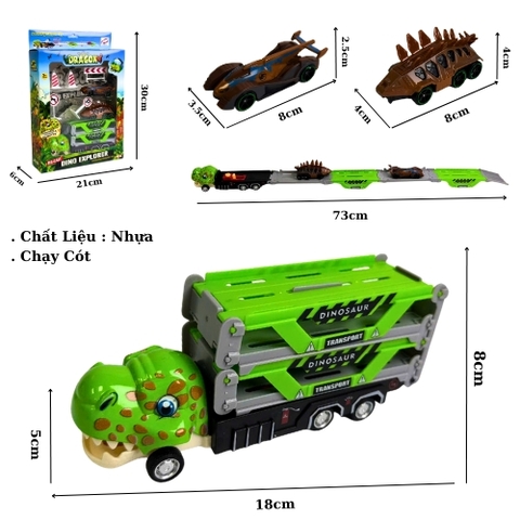 Mô Hình Xe Khủng Long T rex đường ray - bánh sau chạy cót - Dài 18cm - rộng 5cm - cao 8cm - FULL BOX : box màu SKU : oto515a -  ( VAT : DC00 )  - K57-T4-S1