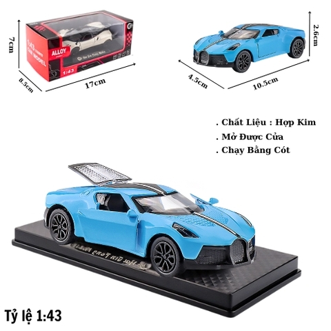 Mô Hình Xe Bugati chiron màu Xanh Trời tỉ lệ 1:43 Hợp kim có thể mở cửa - bánh sau chạy cót - Dài 10.5cm - rộng 4.5cm - cao 2.6cm - FULL BOX : box màu SKU : oto552e - (VAT: 003-01-35) - K54-T3-S6