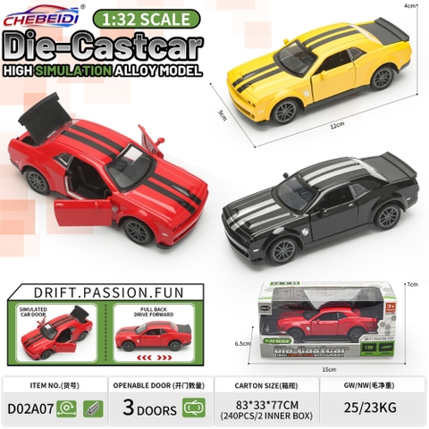 Mô Hình Xe oto MUSTANG Vạch Đen 3 Màu , tỉ lệ 1:36 - Dài 12cm - rộng 5cm - cao 4cm - SKU : oto-YM987531 ( VAT 003-01-20 )