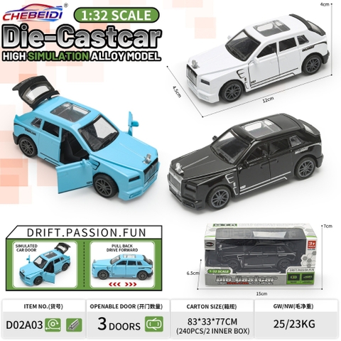 Mô Hình Xe oto Rolls-Royce Cullinan 3 Màu , tỉ lệ 1:36 - Dài 12cm - rộng 4.5cm - cao 4cm -  SKU : oto-YM987527 ( VAT 003-01-20 )