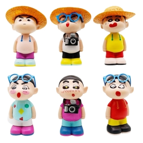 Mô hình Bộ 6 các nhân vật Shin Bút Chì đi tham quan - Cao 8-9cm - nặng 580gram - Figure Shin - Box Màu