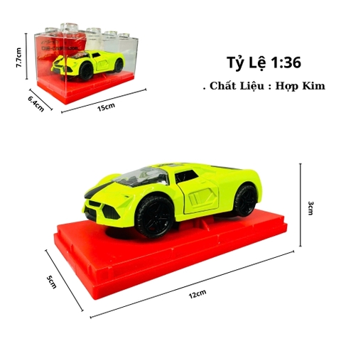 Mô Hình Xe đua xanh vàng chanh tỉ lệ 1:36 Hợp kim có thể mở cửa - Dài 12cm - rộng 5cm - cao 3cm - nặng : 300gram - FULL BOX : box màu SKU : oto474t -  K55-T3-S7