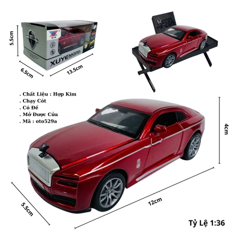 Mô Hình Xe roll royce đỏ tỉ lệ 1:36 Hợp kim có thể mở cửa - bánh sau chạy cót - Dài 12.5cm - rộng 5.5cm - cao 4cm - nặng : 300gram - FULL BOX : box màu SKU : oto529a - K52-T3-S1