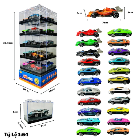 Xe 1:64 siêu đẹp có bán ngẫu nhiên và theo lốc 24 xe - Xe Hợp Kim Ô Tô Bản B -  Cao 33cm Ngang 14cm - Hộp Nhựa Trong