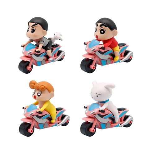 Mô Hình bộ 4 shin đi xe máy - Cao 9cm - Dài 12cm - nặng 400gram - Figure Cậu Bé Bút Chì - Hộp Màu - K33-T2-S12