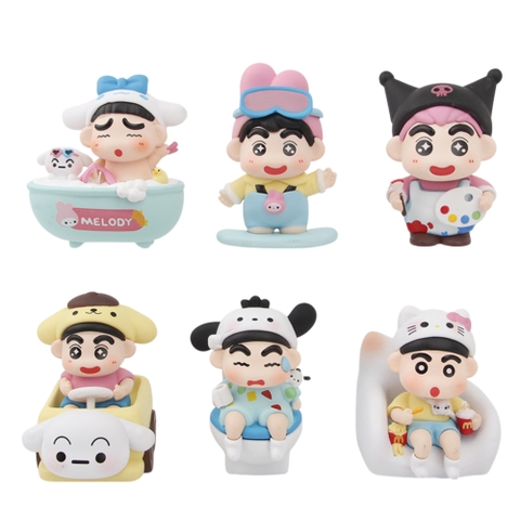 Mô Hình bộ 6 shin - Cao 6.5cm - nặng 400gram - Figure Cậu Bé Bút Chì - Hộp Màu - K30-T1-S11