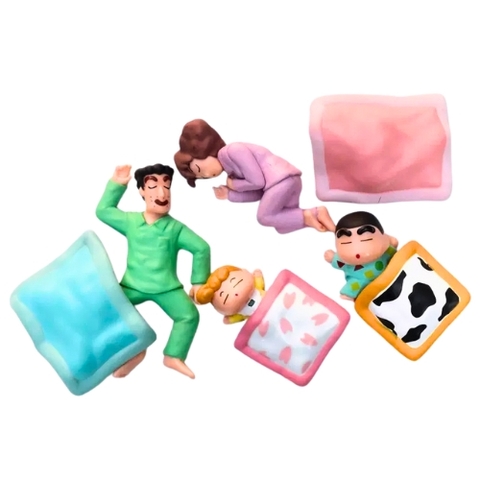 Mô hình Bộ 4 Gia Đình Shin Bút Chì Nằm Ngủ - Ngang 3-5cm - Dọc 5-8cm - nặng 100gram - Figure Shin - No Box  K33-T3-S8