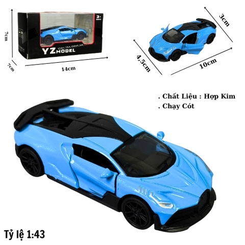 Mô Hình Xe Bugati xanh , tỉ lệ 1:43 Hợp kim có thể mở cửa - bánh sau chạy cót - Dài 10cm - rộng 4.5cm - cao 3cm - nặng : 200gram - FULL BOX : box màu SKU : oto499 -  K70-T1-S5