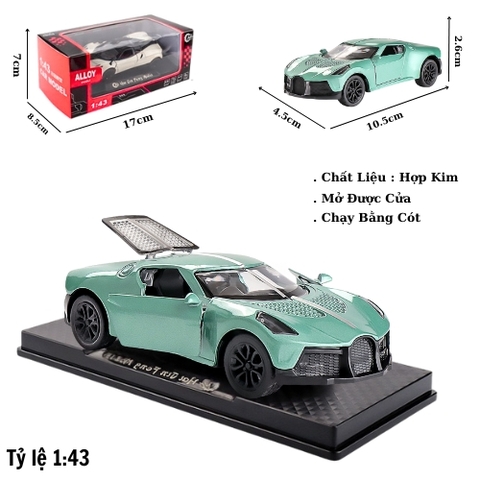 Mô Hình Xe Bugati chiron màu Xanh Ngọc tỉ lệ 1:43 Hợp kim có thể mở cửa - bánh sau chạy cót - Dài 10.5cm - rộng 4.5cm - cao 2.6cm - FULL BOX : box màu SKU : oto552g - (VAT: 003-01-35) - K54-T2-S6