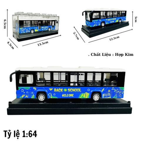 Mô Hình xe khách back school xanh dương 1:64 Hợp kim - Dài 12.5cm - Cao 5cm - Rộng : 4.5cm - nặng : 300gram - Hộp Nhựa Trong SKU : oto467b K55-T1-S1