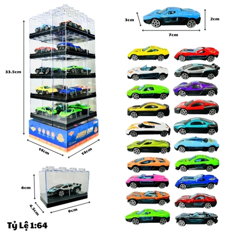 Xe 1:64 siêu đẹp có bán ngẫu nhiên và theo lốc 24 xe - Xe Hợp Kim Ô Tô Bản A -  Cao 33cm Ngang 14cm - Hộp Nhựa Trong