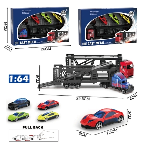 Mô Hình container chở xe hỗn hợp hợp kim , tỉ lệ 1:64 - Dài 29.5cm - rộng 4cm - cao 5cm- SKU : oto-QZ634-B - ( Vat : 003-01-50 ) - T4