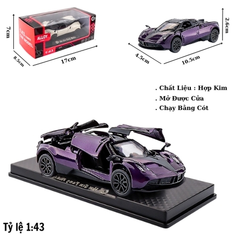 Mô Hình Xe Pagani Huayra tỉ lệ 1:43 Hợp kim có thể mở cửa - bánh sau chạy cót - Dài 10.5cm  - rộng 4.5cm - cao 2.6cm - FULL BOX : box màu SKU : oto552a - (VAT: 003-01-35) - K54-T2-S4