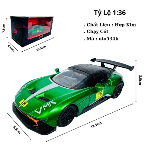 Mô Hình Xe Đua Xanh Lá 18 tỉ lệ 1:36 Hợp kim có thể mở cửa - bánh sau chạy cót - Dài 12.5cm - rộng 5.5cm - cao 3.5cm - nặng : 300gram - FULL BOX : box màu SKU : oto534b - K53-T3-S2