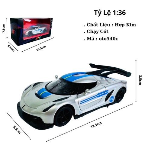 Mô Hình Xe Đua Bạc Vạch Xanh tỉ lệ 1:36 Hợp kim có thể mở cửa - bánh sau chạy cót - Dài 12.5cm - rộng 5.5cm - cao 3.5cm - nặng : 300gram - FULL BOX : box màu SKU : oto535d - K53-T1-S9