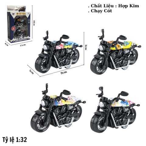 Mô Hình 1 vỉ 2 Xe harley , Tỉ Lệ 1:32 - bánh sau chạy cót - Dài 9cm - rộng 5cm - cao 6cm - nặng : 300gram - FULL BOX : box màu SKU : oto533 - K183B3