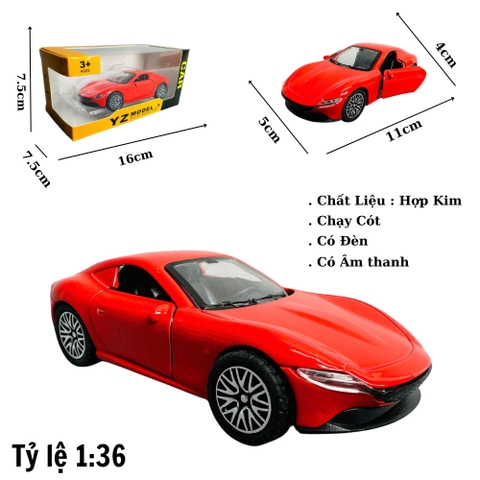 Mô Hình xe Ferrari Roma đỏ tỉ lệ 1:36 Hợp kim có thể mở cửa - bánh sau chạy cót - Dài 11cm - rộng 5cm - cao 4cm - nặng : 500gram - FULL BOX : box màu SKU : oto355 n3-k9-t1-s1