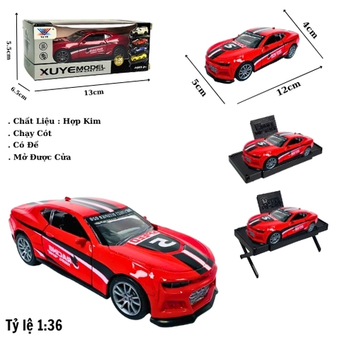 Mô Hình Oto chevrolet màu đỏ vạch đen trắng . tỉ lệ 1:36 - Chạy Cót - Có Kèm Đế - Dài 12cm - rộng 5cm - cao 4cm - nặng : 400gram - FULL BOX . SKU : oto525b - K114A71 -K52-T1-S9