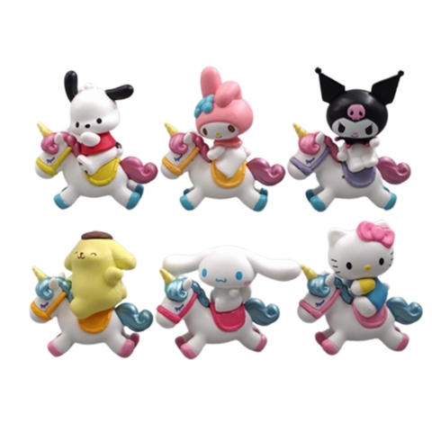 ( Giá 1 con - Bộ 6 con - Đặt Số Lượng 6 ) - Mô hình kuromi Bộ 6 Melody Gemini Pudding Dog cưỡi ngựa Bản C - cao 5-7cm - Nặng 50gram - no box  SKU : hm3 - ( VAT :  G873-79 )- K24-T2-S8