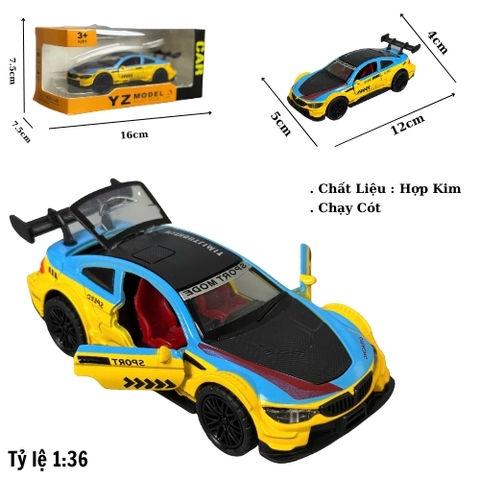 Mô Hình Xe BMW Vàng Xanh tỉ lệ 1:36 Hợp kim có thể mở cửa - bánh sau chạy cót - Dài 12cm - rộng 5cm - cao 4cm - nặng : 300gram - FULL BOX : box màu SKU : oto488b- K64-T2-S6