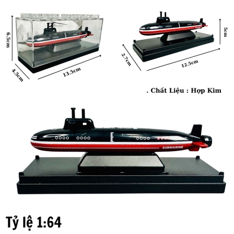Mô Hình tàu ngầm đen đỏ viền trắng 1:64 Hợp kim - Dài 12.5cm - Cao 5cm - Rộng : 4.5cm - nặng : 300gram - Hộp Nhựa Trong SKU : oto471a