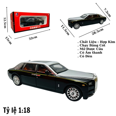 Mô Hình Xe Rolls royce đen 1:18 Hợp kim có thể mở cửa - bánh sau chạy cót - Có tiếng - đèn pha sáng - Dài 28.5cm - rộng 11.5cm - cao 7.5cm - nặng : 1000gram - FULL BOX : box màu SKU : oto128
