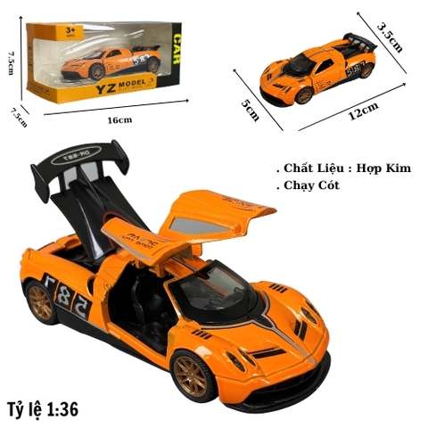 Mô Hình Xe pagani Màu Cam tỉ lệ 1:36 Hợp kim có thể mở cửa - bánh sau chạy cót - Dài 11cm - rộng 5cm - cao 3.5cm - nặng : 300gram - FULL BOX : box màu SKU : oto489c - K67-T1-S5