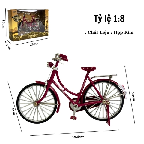 Mô Hình xe đạp cổ màu đỏ. tỉ lệ 1:8 - Dài 19.5cm - rộng 5cm - cao 12cm - nặng : 200gram - FULL BOX . SKU : oto541b - K53-T5-S6