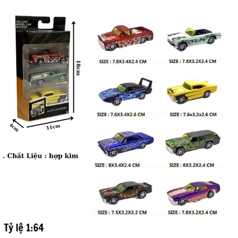 Mô Hình 1 Vỉ 3 Xe Oto Tải Cổ , tỉ lệ 1:64 - Cao 18cm - rộng 4cm - ngang : 11cm - nặng : 400gram - box màu SKU : oto517 - 8851B