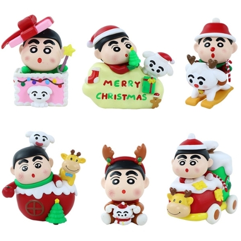 Mô hình Bộ 6 các nhân vật Shin Bút Chì Giáng Sinh - Cao 5-7cm - nặng 356gram - Figure Shin - Box Màu - K31-T3-S12