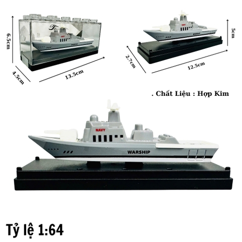 Mô Hình tàu hải quân xám trắng viền đen 1:64 Hợp kim - Dài 12.5cm - Cao 5cm - Rộng : 4.5cm - nặng : 300gram - Hộp Nhựa Trong SKU : oto467c