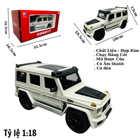 Mô Hình Xe brabus g800 trắng to 1:18 Hợp kim có thể mở cửa - bánh sau chạy cót - Có tiếng - đèn pha sáng - Dài 28cm - rộng 10.5cm - cao 13cm - nặng : 1200gram - FULL BOX : box màu - Sku : oto119 - N3-K6-T5-S4