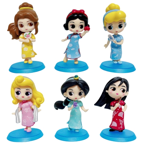 Mô hình Bộ 6 nhân vật công chúa áo dài - Cao 9cm - nặng 300gram - No Box - K24-T3-S10
