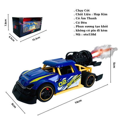 Mô Hình Xe phản lực màu xanh dương lé vàng Hợp kim - bánh sau chạy cót - tạo khói - Dài 14cm - rộng 6cm - cao 5cm - nặng : 300gram - FULL BOX : box màu SKU : oto538a - K53-T1-S4
